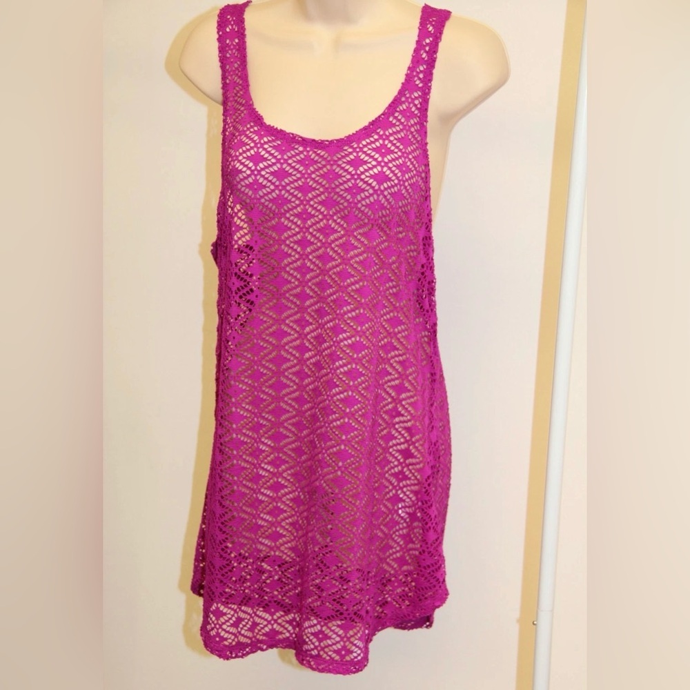 Women’s Purple Crochet Racerback miken swim coverup dress beach vacation new